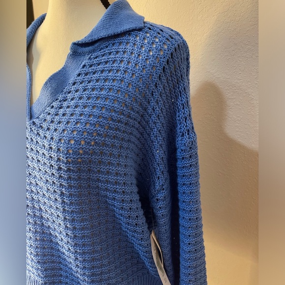 RETROD Knitted Polo V-neck Sweater Blue SZ Medium New With Tags - Picture 3 of 10